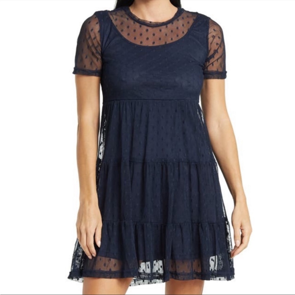 LOVE BY DESIGN Leo Mesh Babydoll Dress Navy blue XS x small